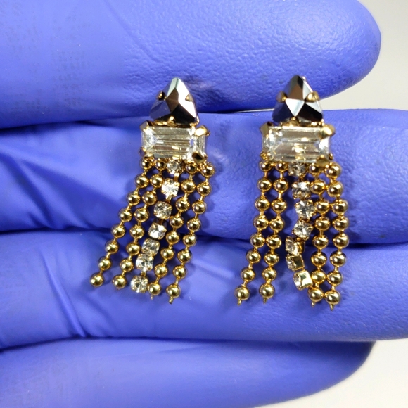 Charming Charlie Jewelry - Charming Charlie Polished Gold-tone and Crystal Beaded Fringe Teardrop Earrings